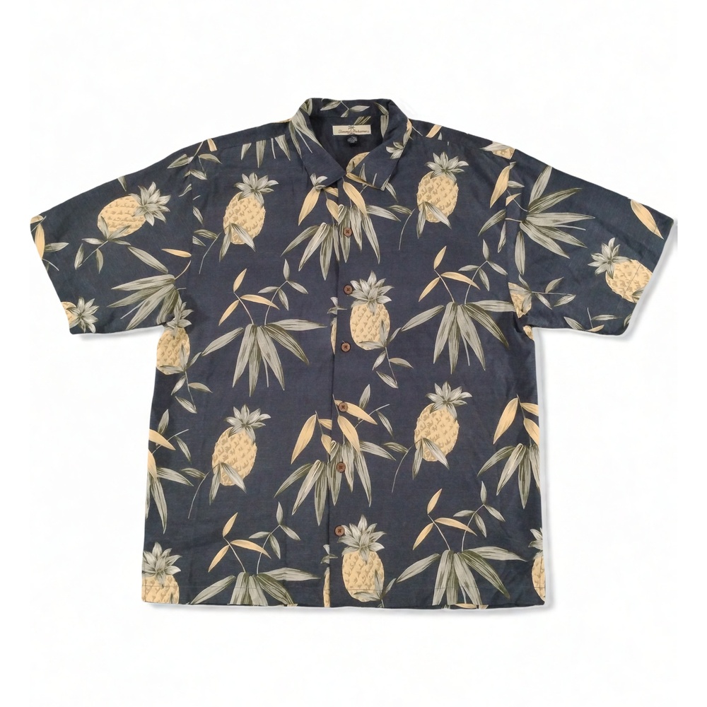 Tommy Bahama Silk Hawaiian Shirt Men Large Pineapple Tropical Resortwear Boho